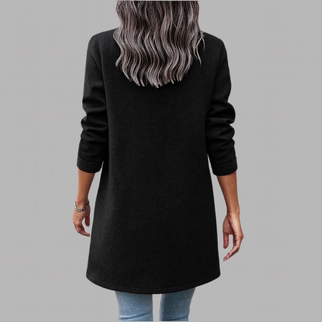 Langer Damen Mantel mit Kragen und Taschen