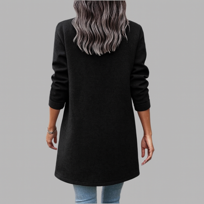 Langer Damen Mantel mit Kragen und Taschen
