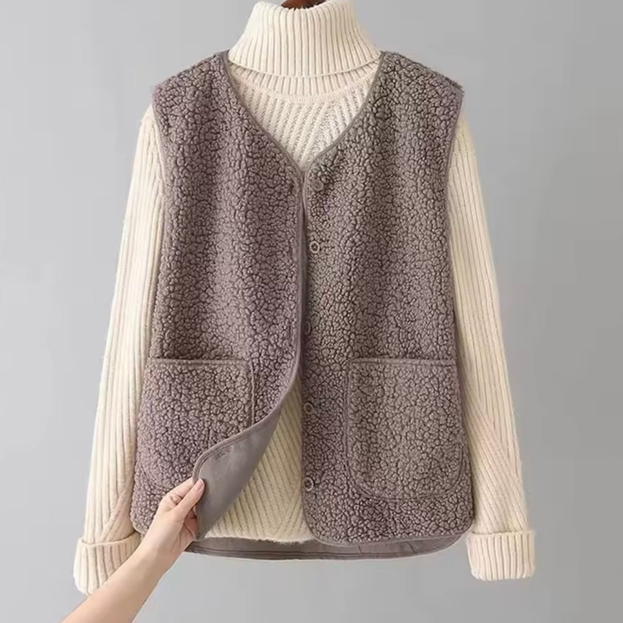 Damen Weste mit Knopfleiste und Taschen aus strukturiertem Material