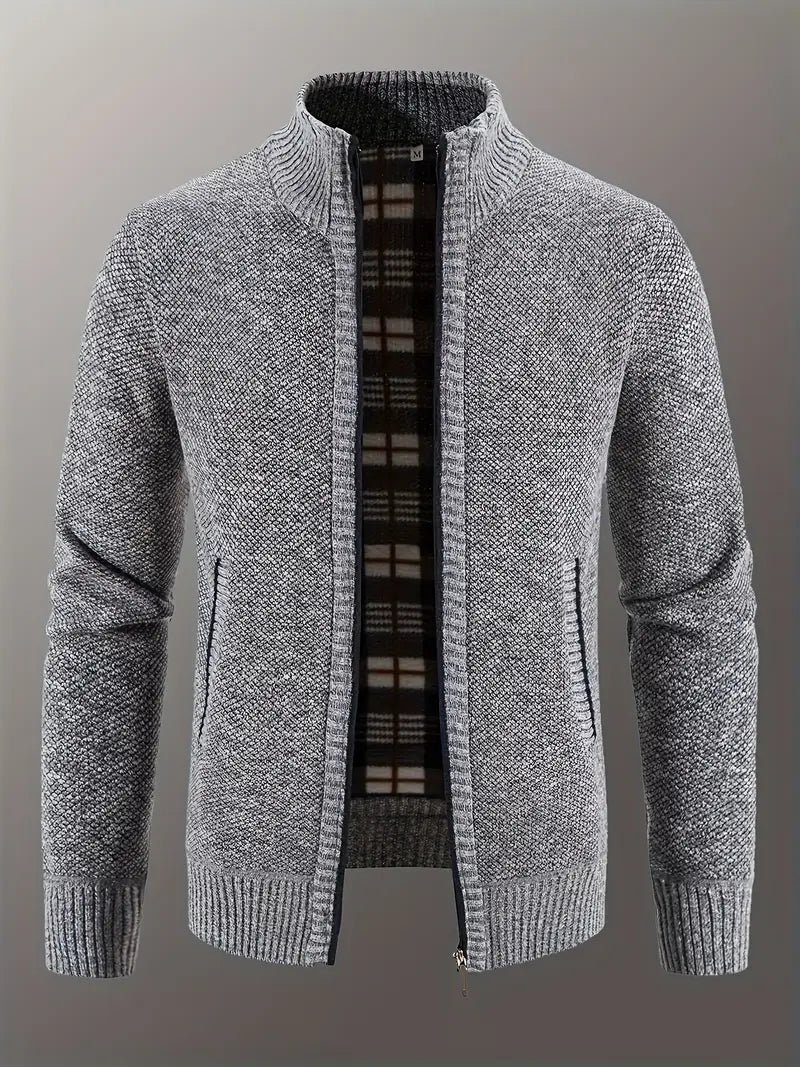 Elegante Strickjacke für Herren mit Reißverschluss und Stehkragen