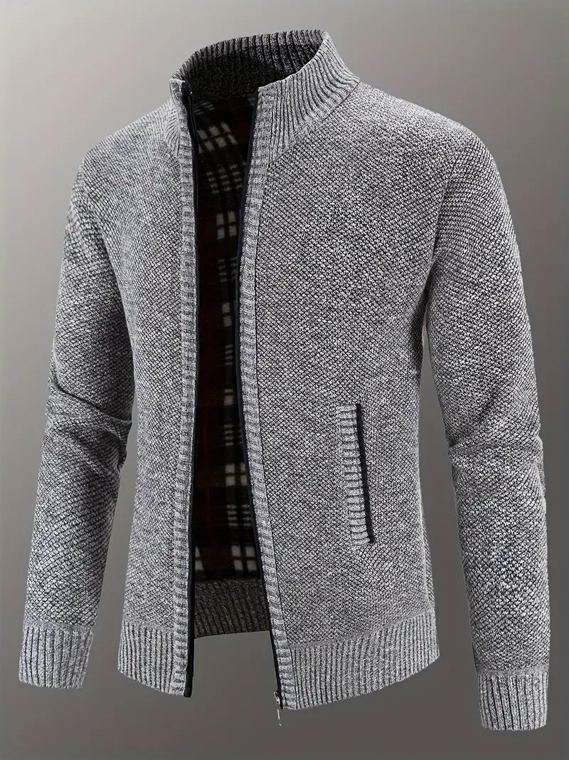 Elegante Strickjacke für Herren mit Reißverschluss und Stehkragen