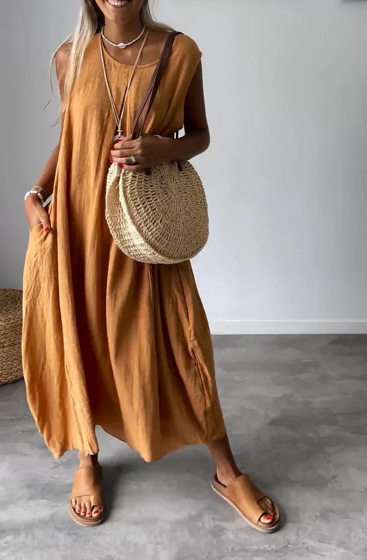 Ärmelloses Damen Maxikleid mit weitem Schnitt