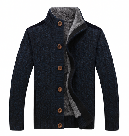 Herren Strickjacke mit Zopfmuster und Stehkragen