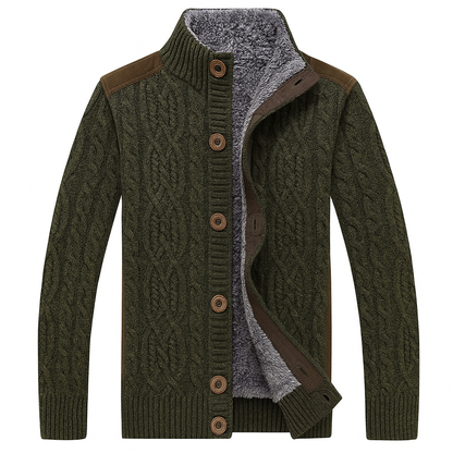 Herren Strickjacke mit Zopfmuster und Stehkragen