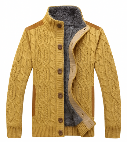Herren Strickjacke mit Zopfmuster und Stehkragen