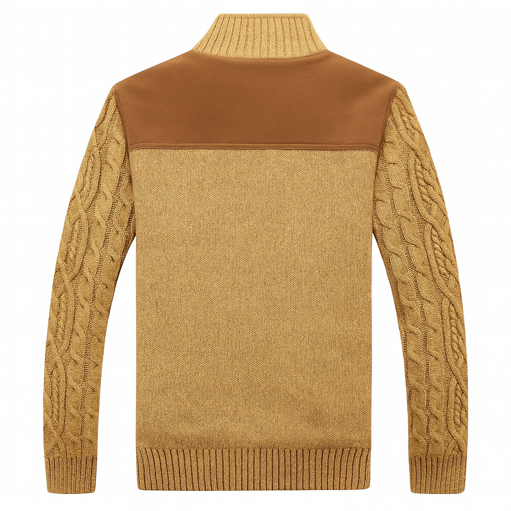 Herren Strickjacke mit Zopfmuster und Stehkragen