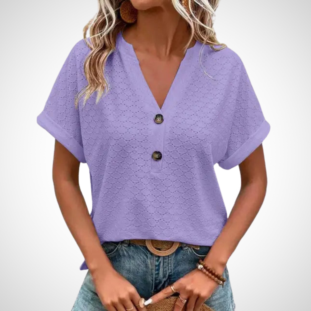 Damen Kurzbluse mit V-Ausschnitt und Knopfleiste