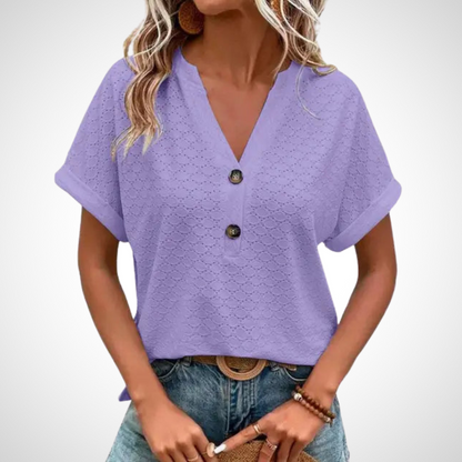 Damen Kurzbluse mit V-Ausschnitt und Knopfleiste