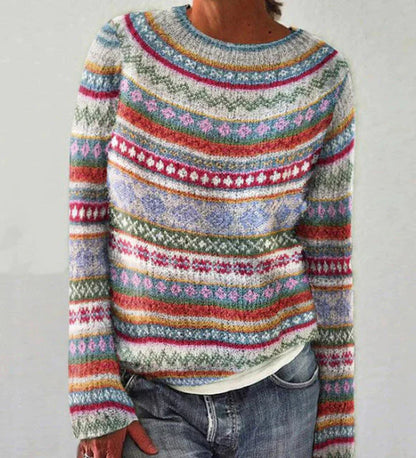 Damen Strickpullover mit Rundhalsausschnitt und Musterabschluss