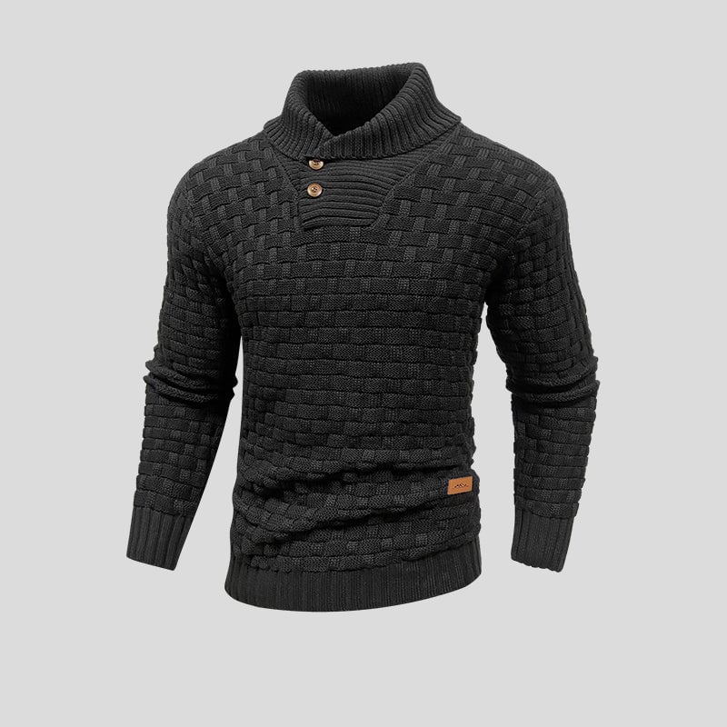 Herren Strickpullover mit Stehkragen und Knopfleiste