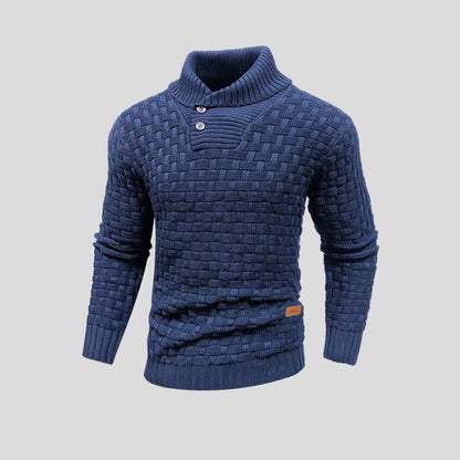 Herren Strickpullover mit Stehkragen und Knopfleiste