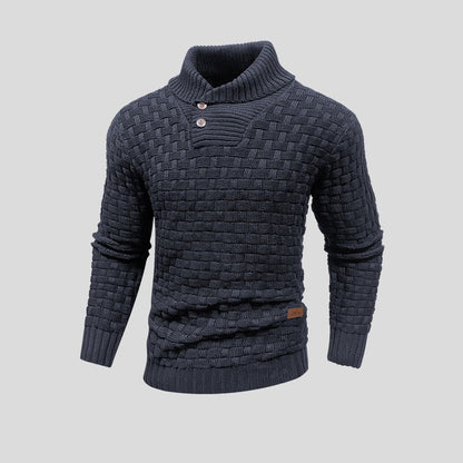 Herren Strickpullover mit Stehkragen und Knopfleiste