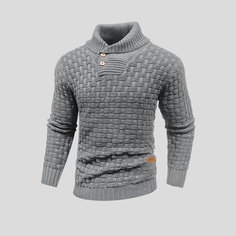 Herren Strickpullover mit Stehkragen und Knopfleiste
