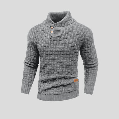 Herren Strickpullover mit Stehkragen und Knopfleiste