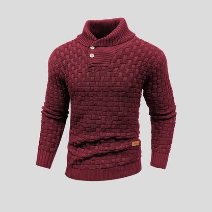 Herren Strickpullover mit Stehkragen und Knopfleiste