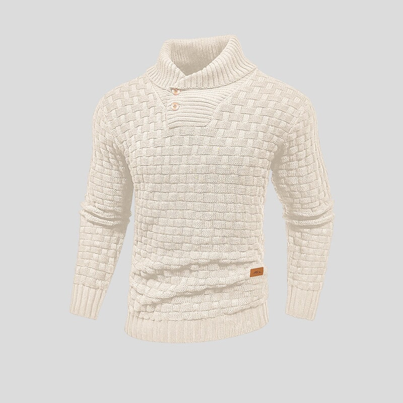 Herren Strickpullover mit Stehkragen und Knopfleiste
