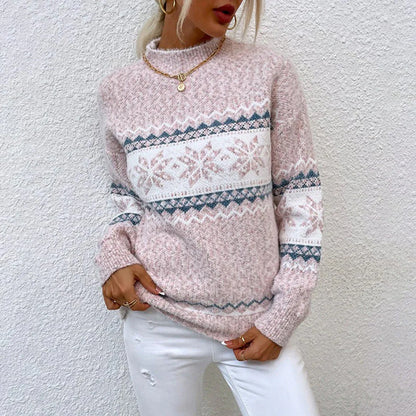 Damen Strickpullover mit Jacquardmuster und Rundhalsausschnitt