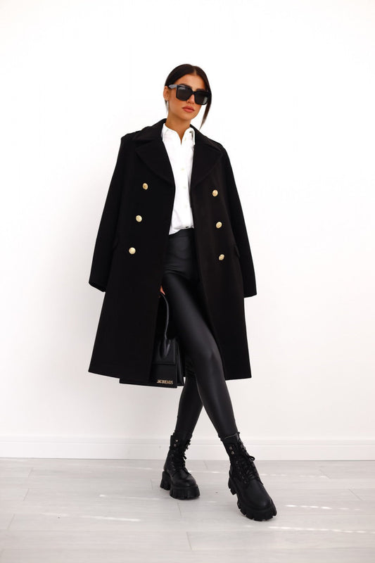 Langer Damen Mantel mit zweireihiger Knopfleiste | Warm
