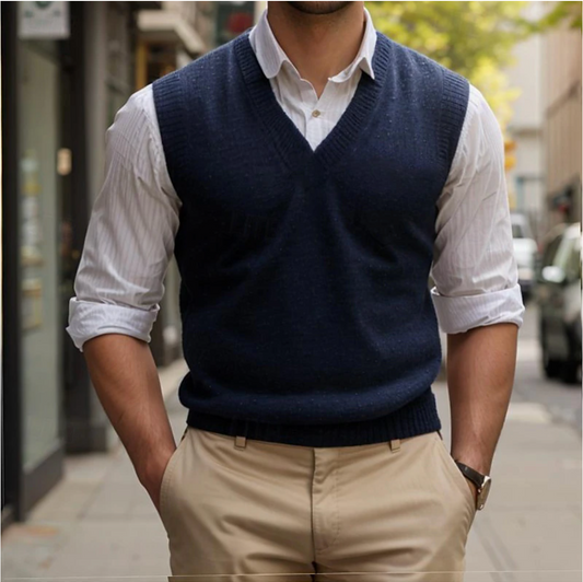 Ärmelloser Strickpullover mit V-Ausschnitt für Herren