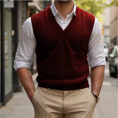 Ärmelloser Strickpullover mit V-Ausschnitt für Herren