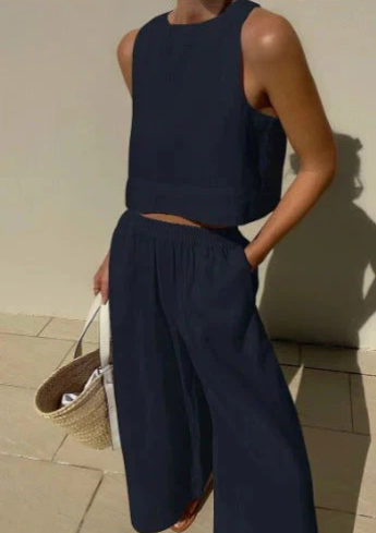 Zweiteiliges Set mit ärmellosem Top und weiter Hose