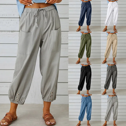 Locker geschnittene Sommer-Hose mit elastischem Bund und verstellbaren Beinabschlüssen