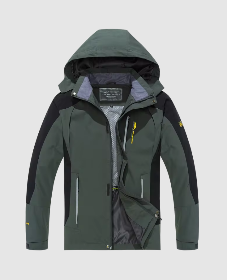 Outdoor-Jacke mit Kapuze und Reißverschlusstaschen