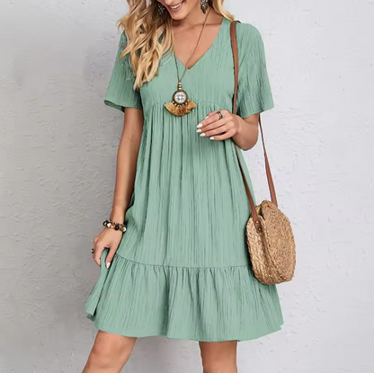 Locker geschnittenes Midi-Kleid für Damen mit V-Ausschnitt