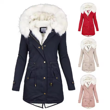 Warme Winterjacke für Damen mit abnehmbarer Kapuze