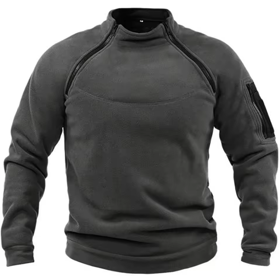 Funktioneller Gemütlicher Herrenpullover mit Modernem Stehkragen und Armee Design