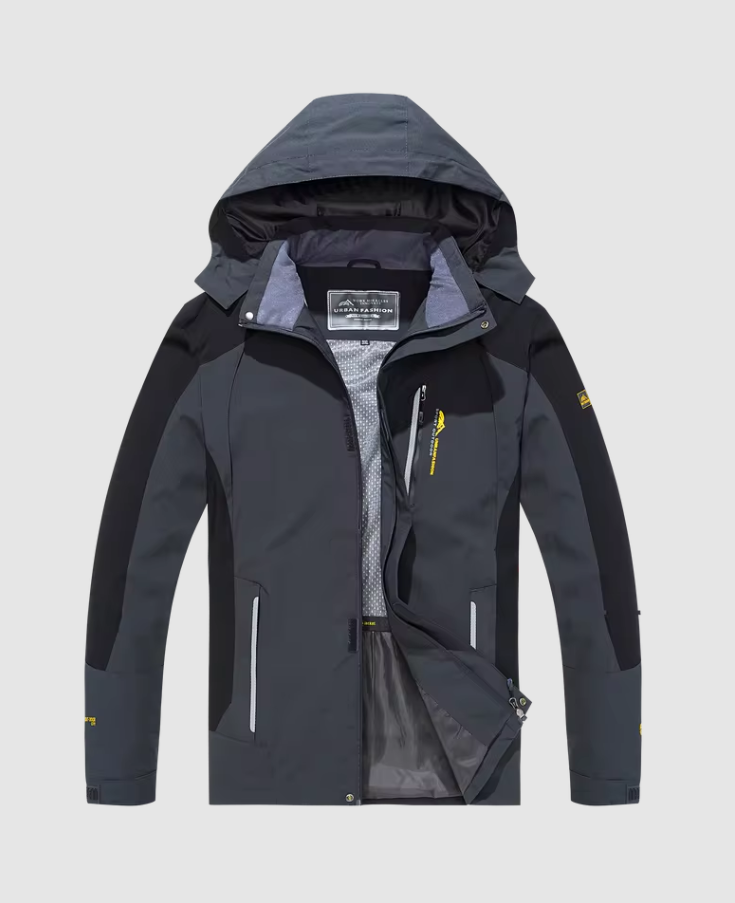 Outdoor-Jacke mit Kapuze und Reißverschlusstaschen