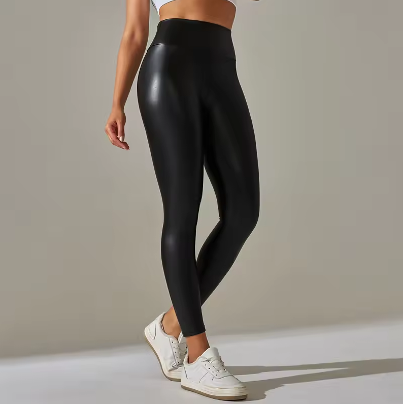 Figurbetonte Leggings mit hohem Bund und glatter Oberfläche