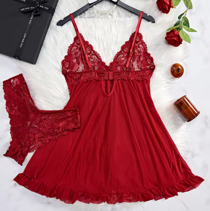 Damen-Nachtkleid mit transparenter Spitze und verstellbaren Trägern
