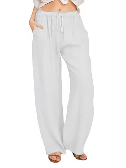 Locker geschnittene Leinen Hose für Damen mit elastischem Bund