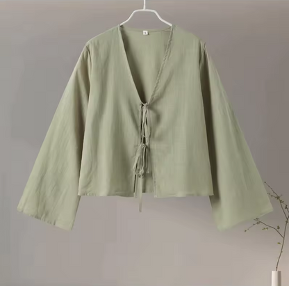 Lockere Damen Bluse mit Schnürung und langen Ärmeln