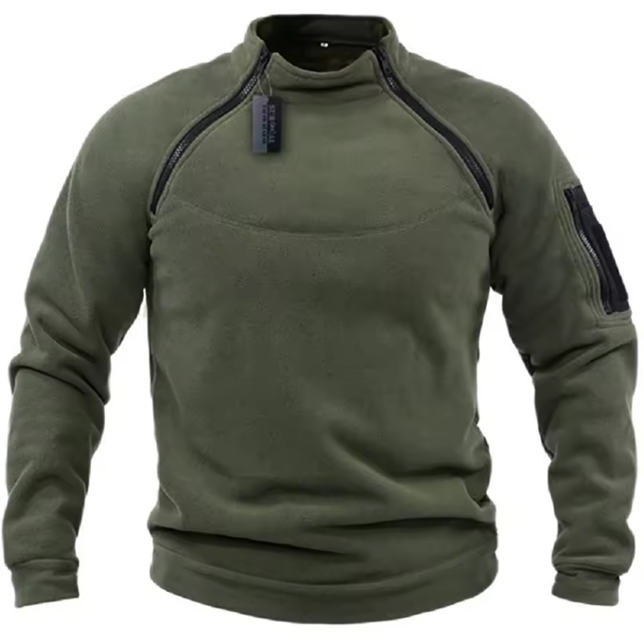 Funktioneller Gemütlicher Herrenpullover mit Modernem Stehkragen und Armee Design