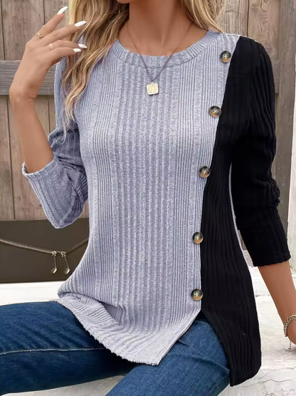 Elegantes Langärmliges Shirt für Damen mit seitlicher Knopfleiste