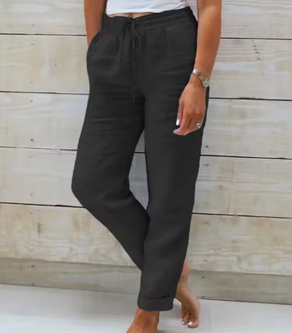 Locker geschnittene Leinen Hose für Damen mit elastischem Bund