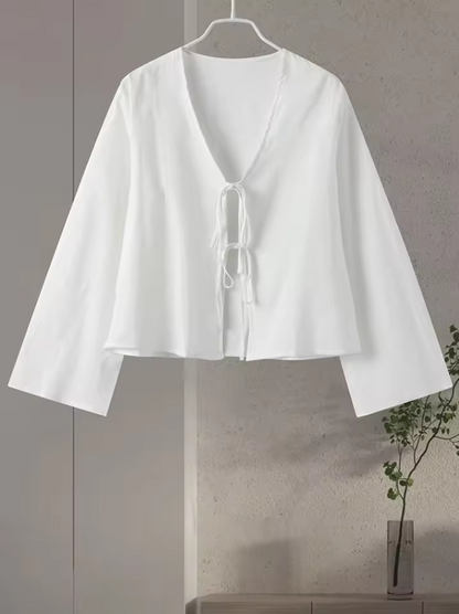 Lockere Damen Bluse mit Schnürung und langen Ärmeln