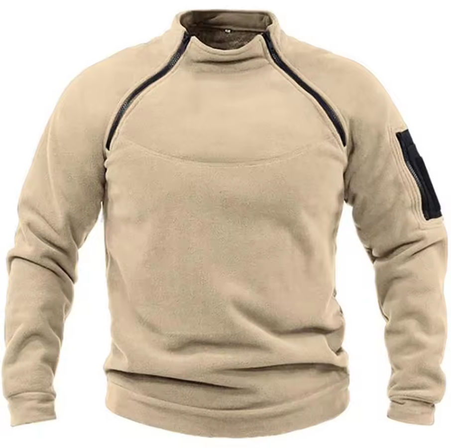 Funktioneller Gemütlicher Herrenpullover mit Modernem Stehkragen und Armee Design