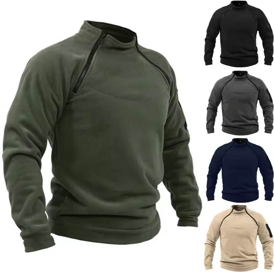 Funktioneller Gemütlicher Herrenpullover mit Modernem Stehkragen und Armee Design