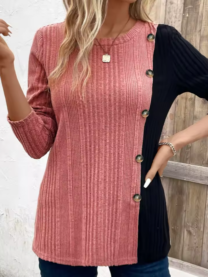 Elegantes Langärmliges Shirt für Damen mit seitlicher Knopfleiste