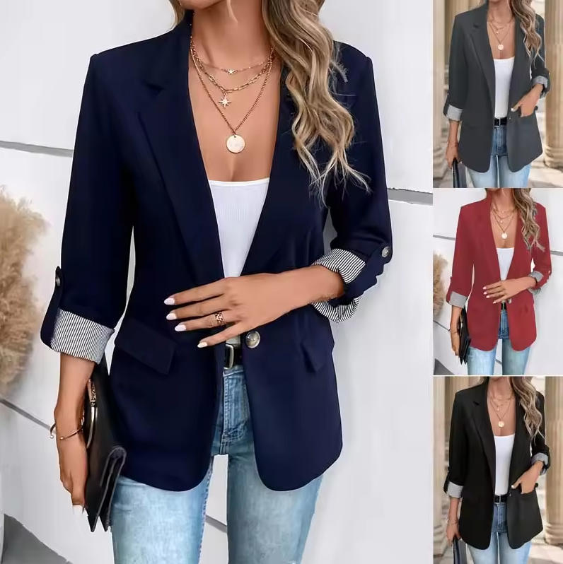 Taillierter Blazer mit offener Front und 3/4-Ärmeln