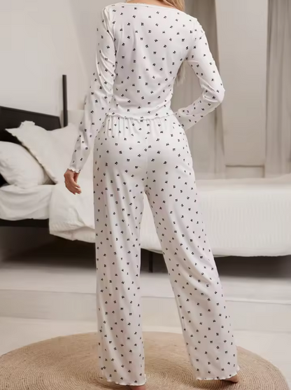 Damen-Pyjama-Set mit Rundhalsausschnitt und Punkten-Muster