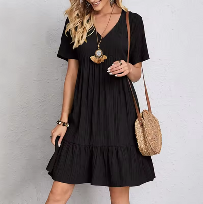Locker geschnittenes Midi-Kleid für Damen mit V-Ausschnitt