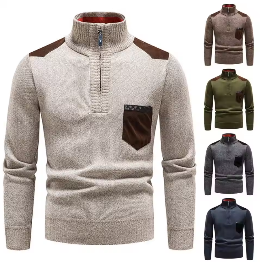 Gemütlicher Herren Pullover mit Stilvollen Details und Funktionalem Reißverschluss