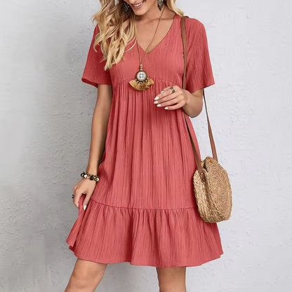 Locker geschnittenes Midi-Kleid für Damen mit V-Ausschnitt