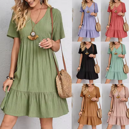 Locker geschnittenes Midi-Kleid für Damen mit V-Ausschnitt