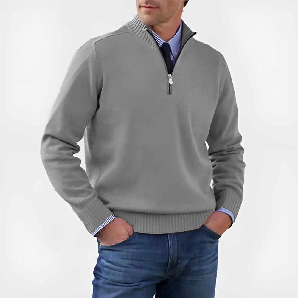 Herrenpullover mit Reißverschluss und Stehkragen