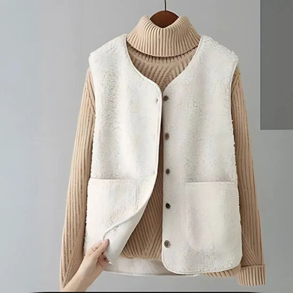 Damen Weste mit Knopfleiste und Taschen aus strukturiertem Material